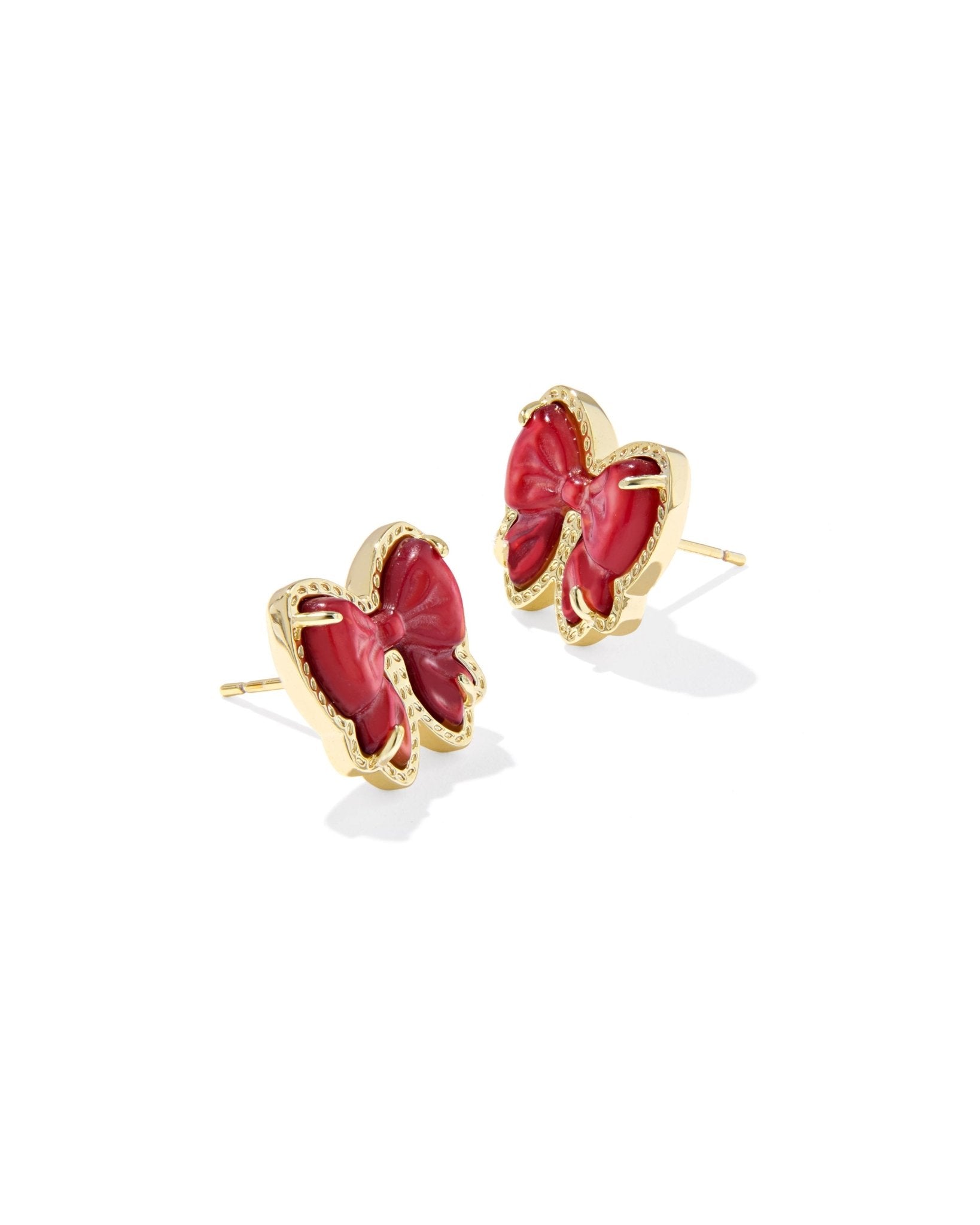 Kendra Scott Haley Bow Stud Earrings – Gold Scarlet Red Mother of Pearl - Juli's Wearable Art