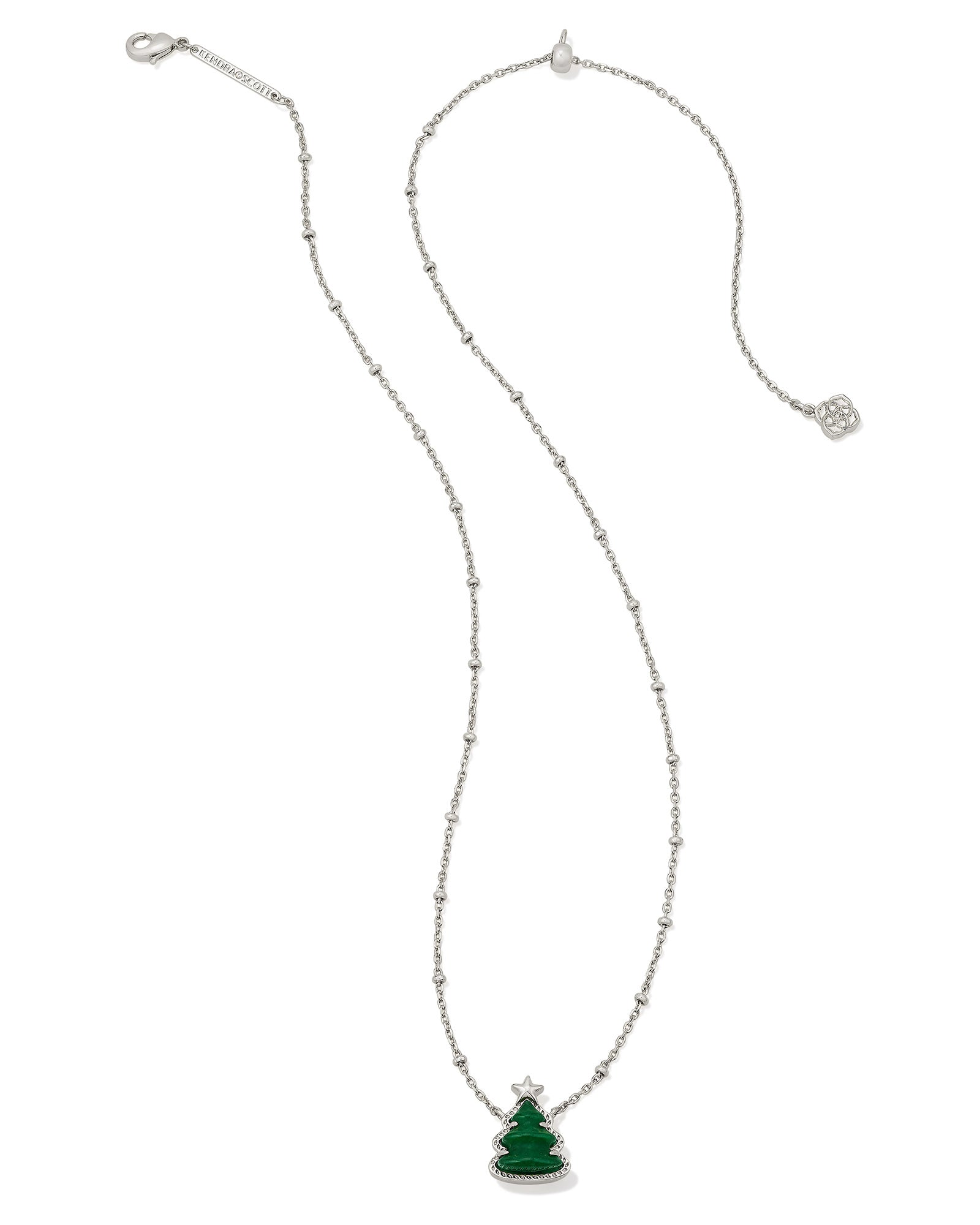 Kendra Scott Holiday Tree Short Pendant Necklace – Silver Green Quartzite - Juli's Wearable Art