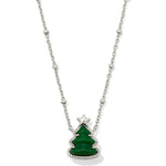 Kendra Scott Holiday Tree Short Pendant Necklace – Silver Green Quartzite - Juli's Wearable Art