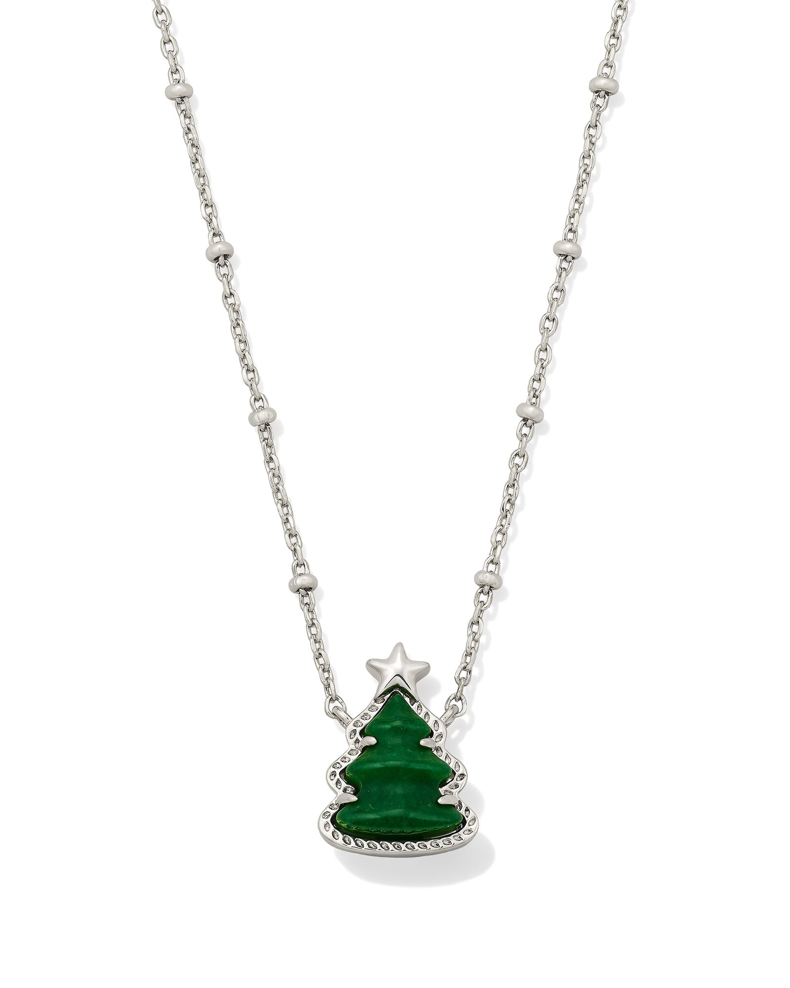 Kendra Scott Holiday Tree Short Pendant Necklace – Silver Green Quartzite - Juli's Wearable Art