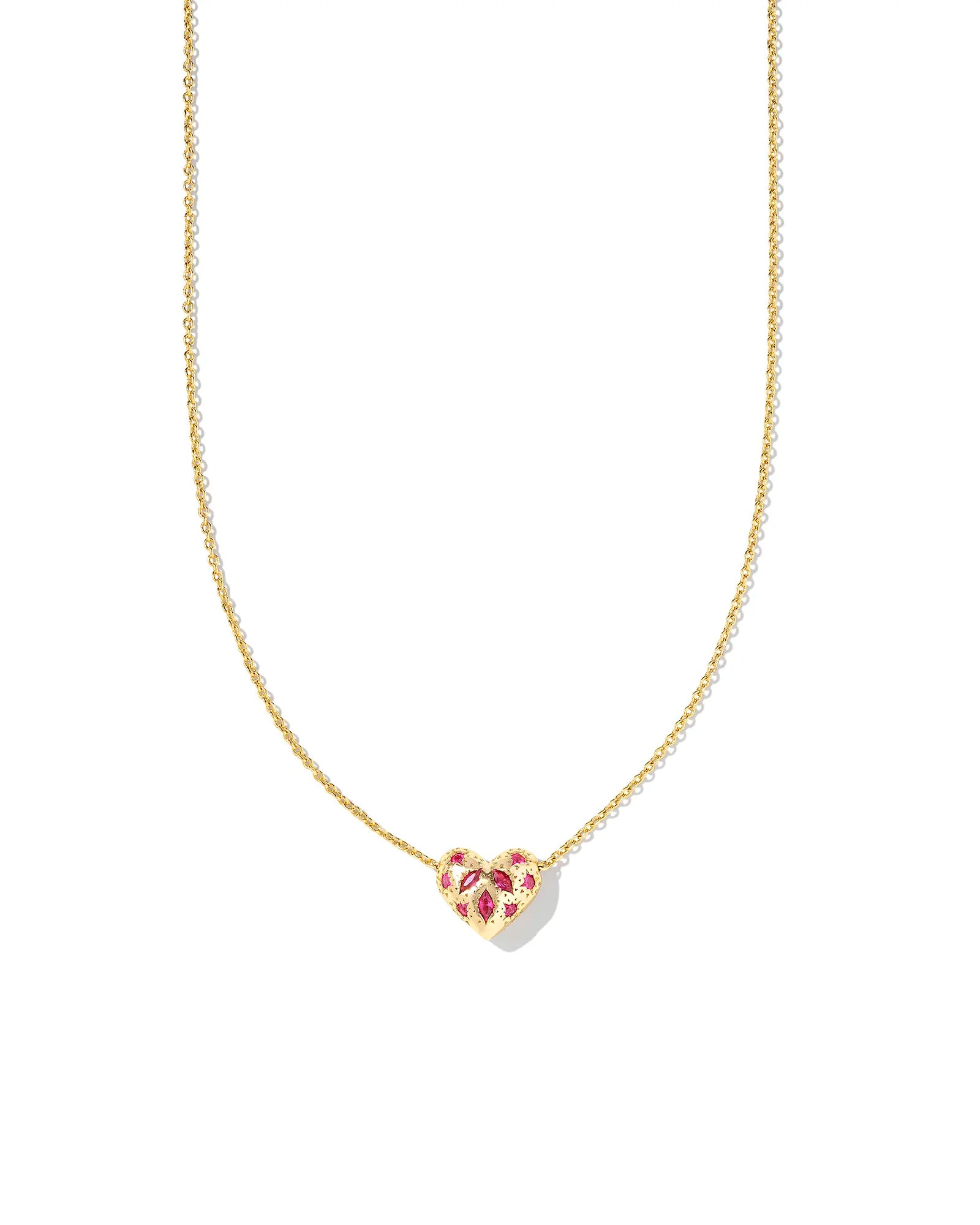 Kendra Scott Holland Gold Heart Short Pendant Necklace in Pink Crystal