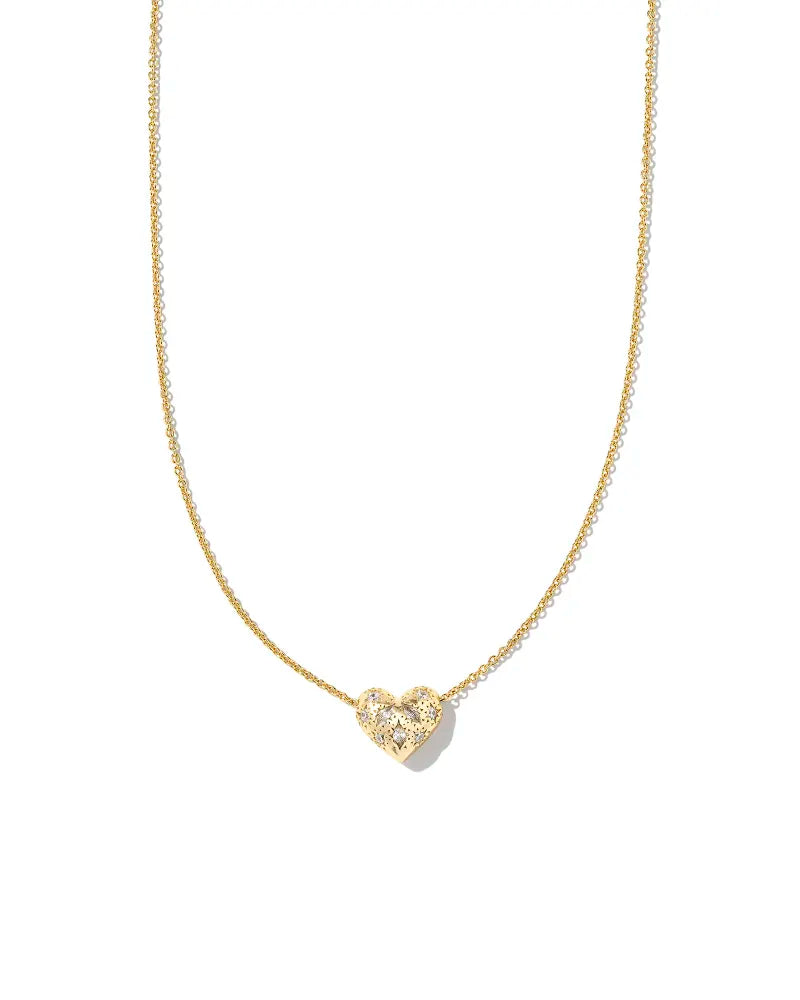 Kendra Scott Holland Gold Heart Short Pendant Necklace in White Crystal