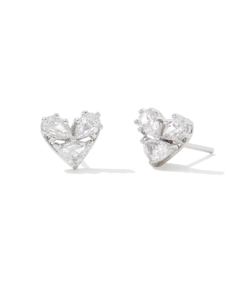 Kendra Scott Katy Silver Heart Stud Earrings in White Crystal
