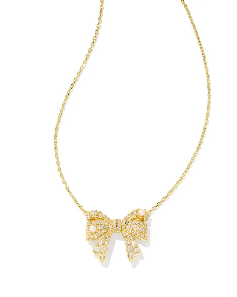 Kendra Scott Krista Gold Bow Short Pendant Necklace in White Mix - Juli's Wearable Art