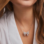 Kendra Scott Krista Silver Bow Pendant Necklace | White Mix Crystals & Freshwater Pearls - Juli's Wearable Art