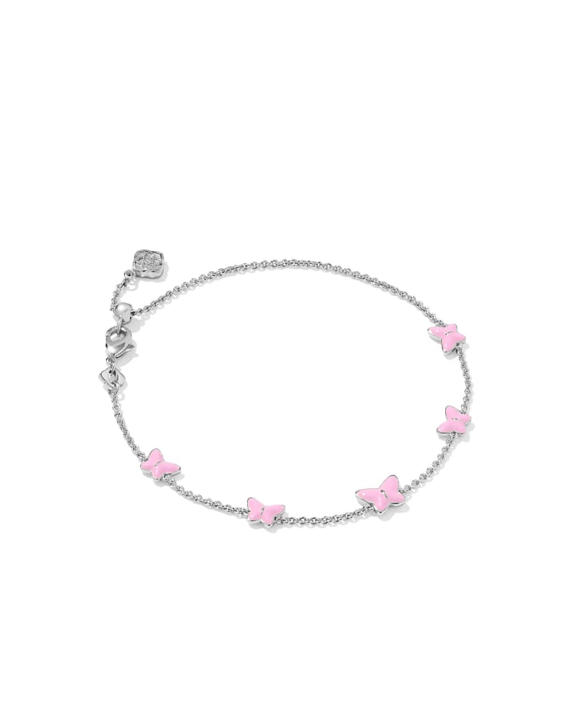 Kendra Scott Lillia Butterfly Silver & Pink Enamel Delicate Chain Bracelet - Juli's Wearable Art