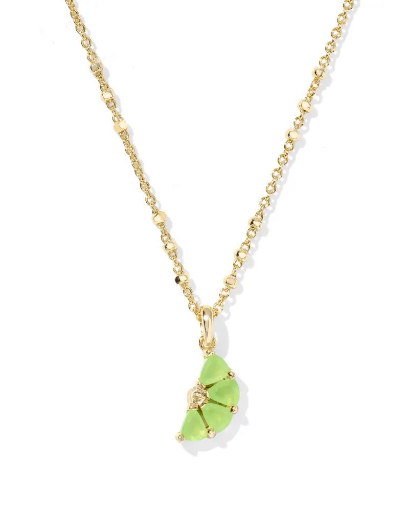 Kendra Scott Lime Slice Short Pendant Necklace | Light Green/Gold
