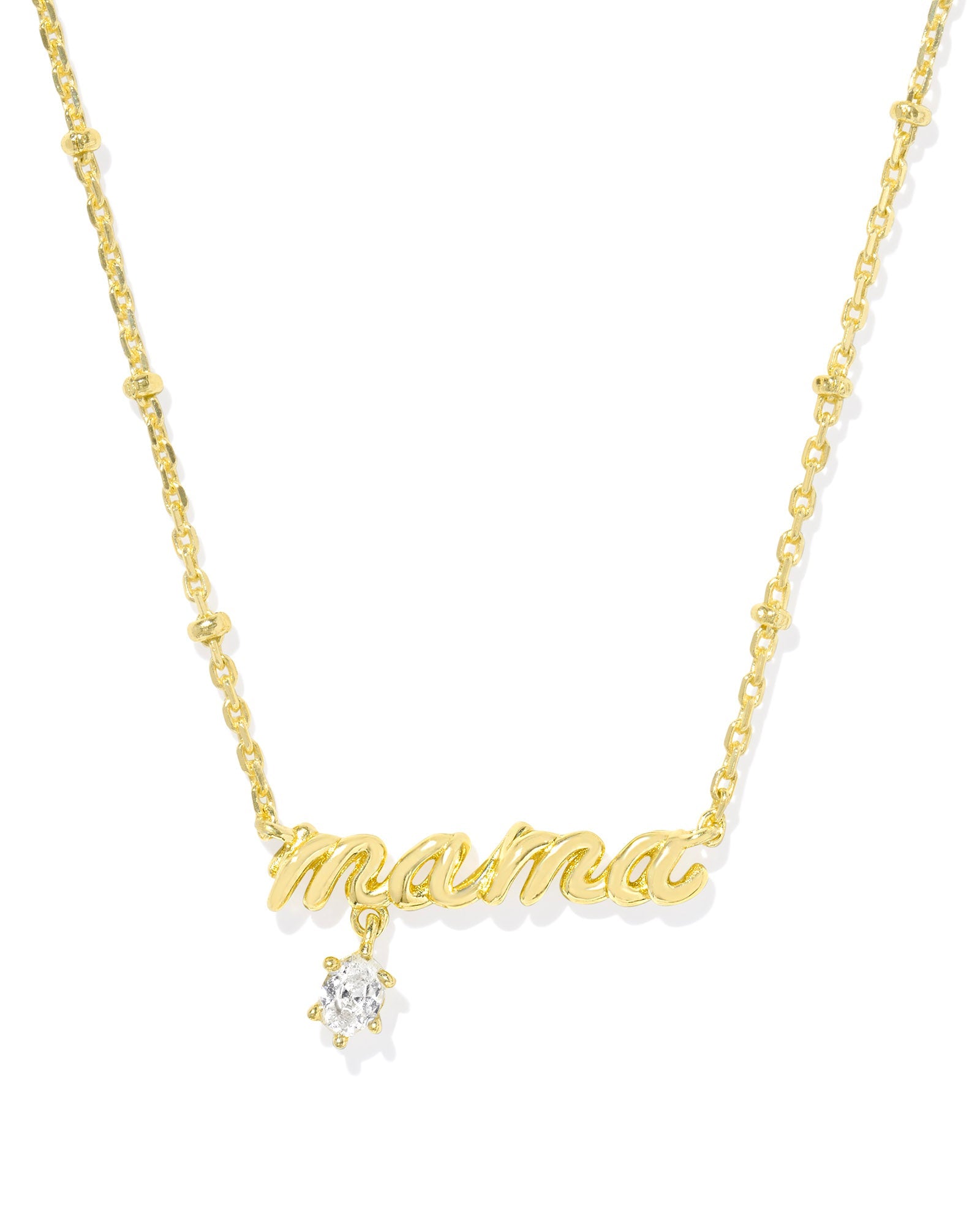Kendra Scott Mama Gold Pendant Necklace – White Cubic Zirconia Script - Juli's Wearable Art