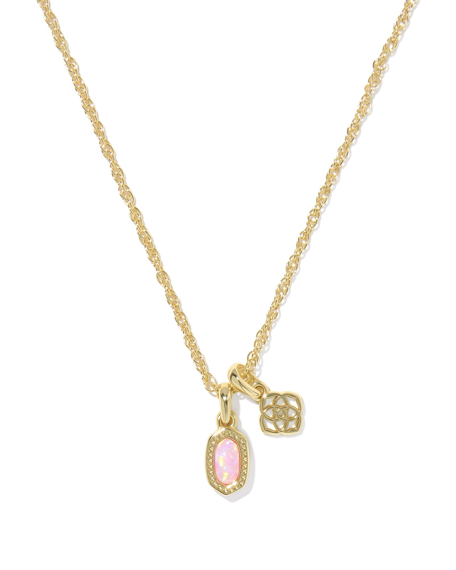 Kendra Scott Mini Elisa Dira Necklace | Gold | Light Pink Lab Grown Opal