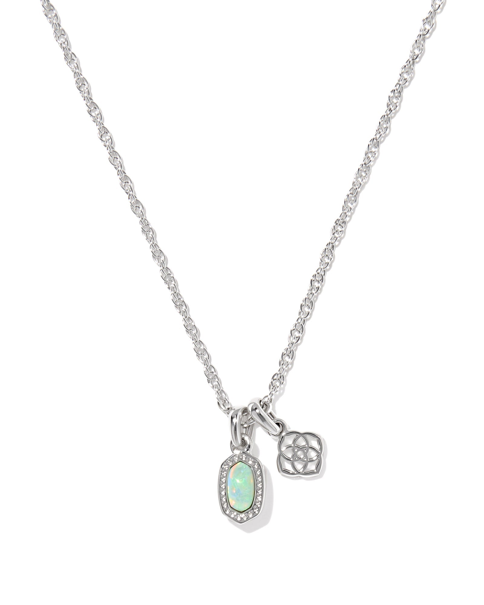 Kendra Scott Mini Elisa Dira Necklace | Silver | Green Lab Grown Opal