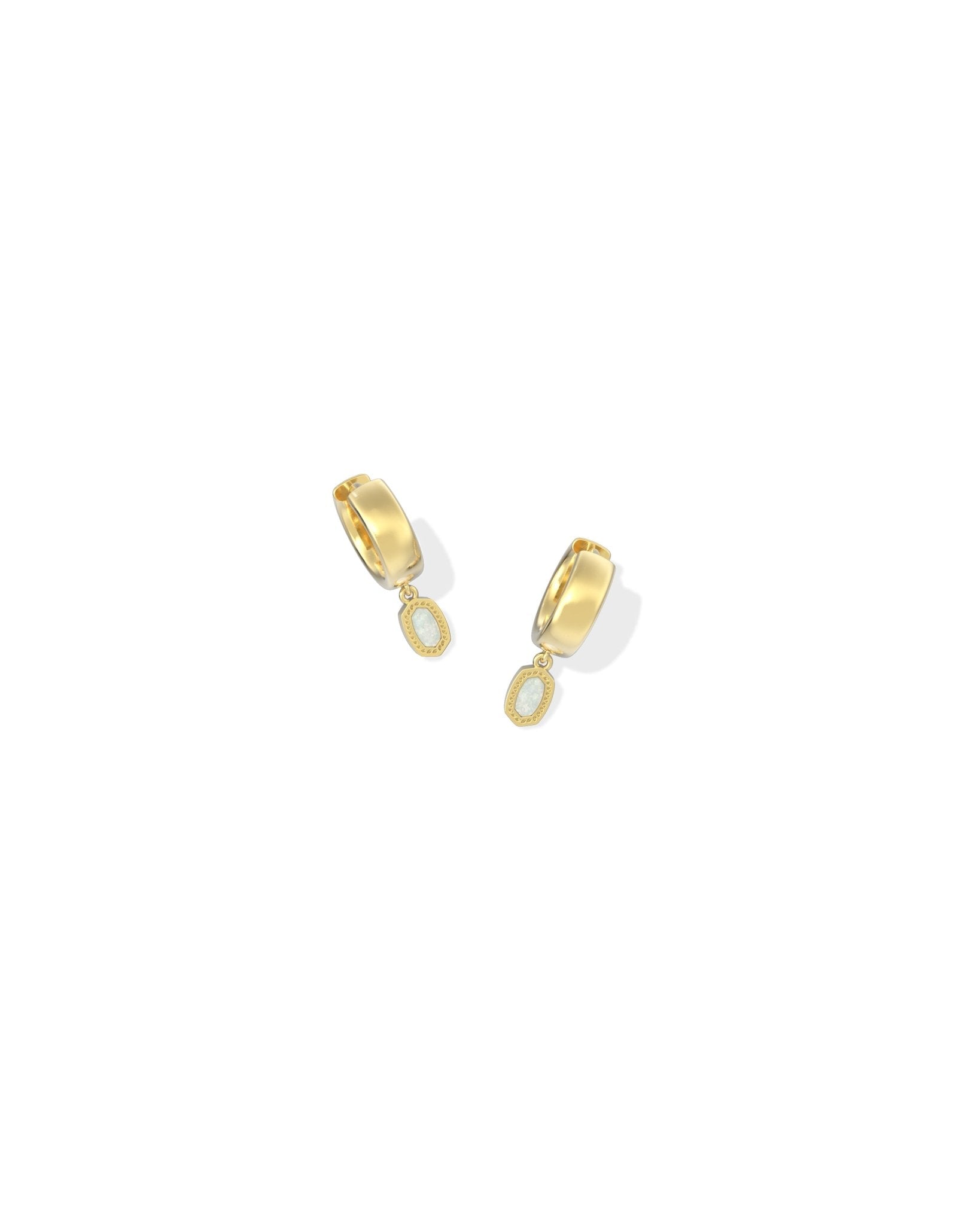 Kendra Scott Mini Ellie Wide Huggie Earrings | Gold | Bright White Lab Grown Opal
