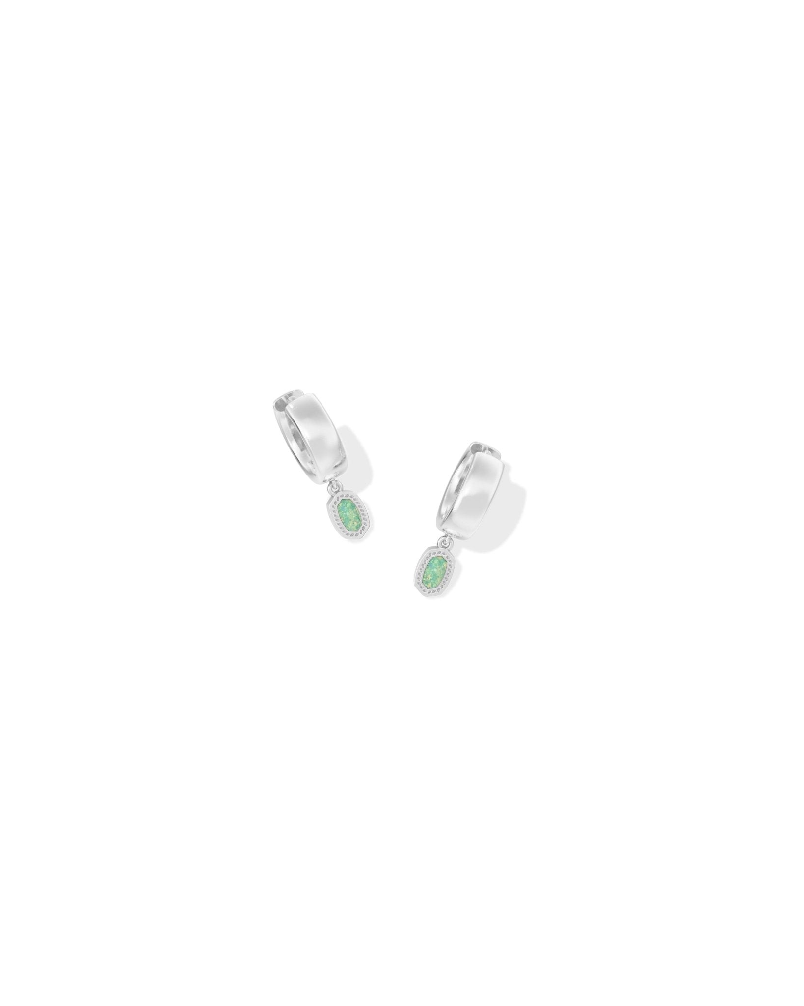 Kendra Scott Mini Ellie Wide Huggie Earrings | Silver | Green Lab Grown Opal