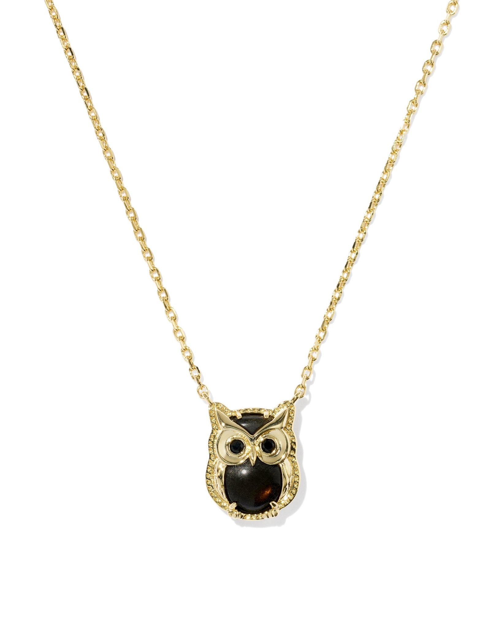 Kendra Scott Owl Short Pendant Necklace | Gold Sheen Obsidian | Reversible