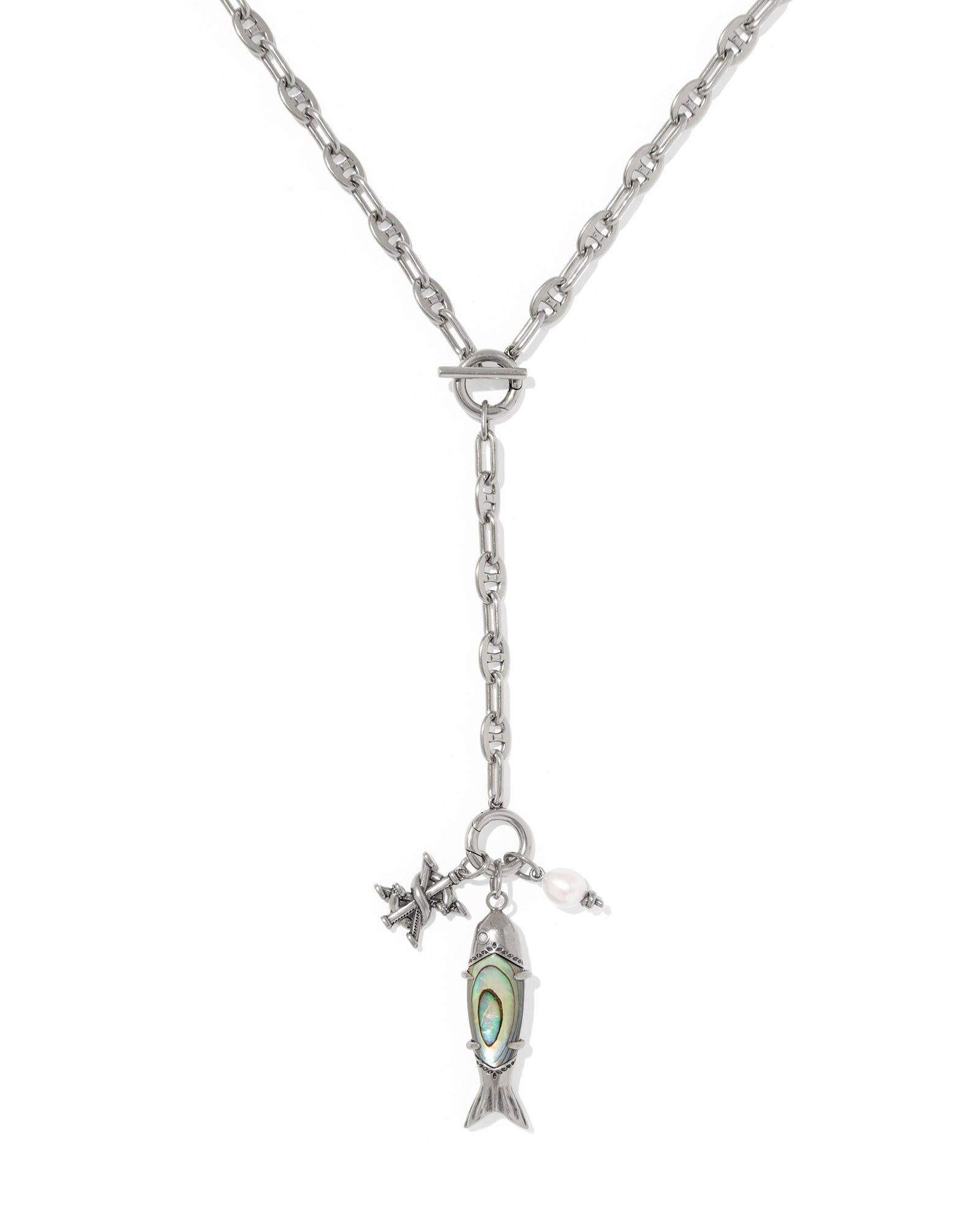 Kendra Scott Parker Fish Long Charm Necklace | Vintage Silver Abalone Shell - Juli's Wearable Art