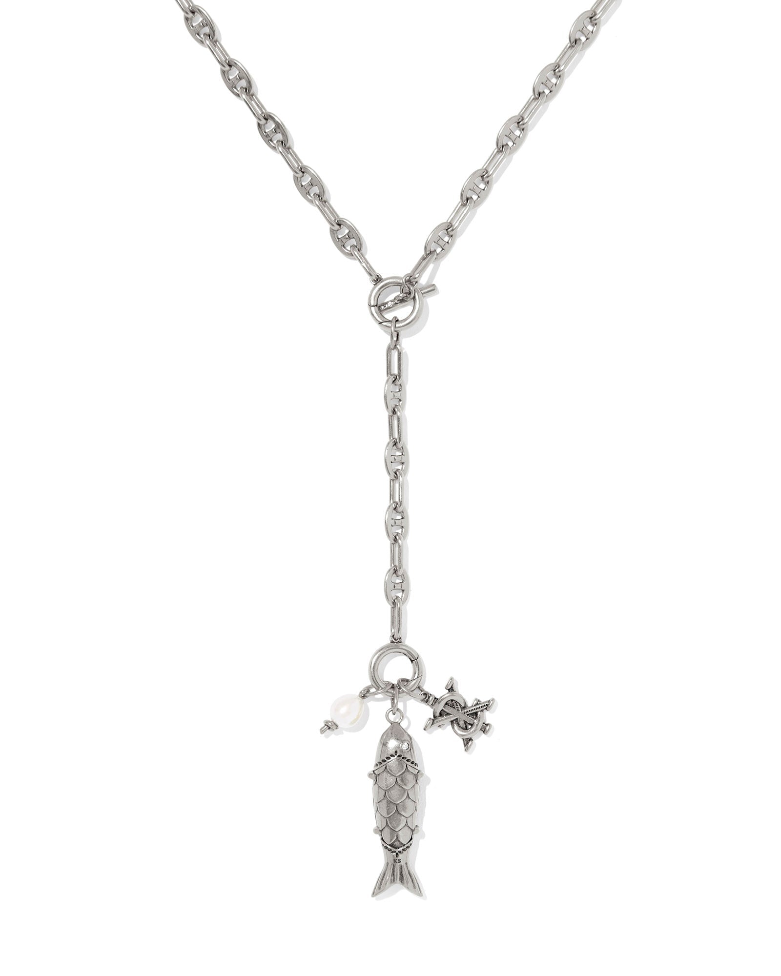 Kendra Scott Parker Fish Long Charm Necklace | Vintage Silver Abalone Shell - Juli's Wearable Art