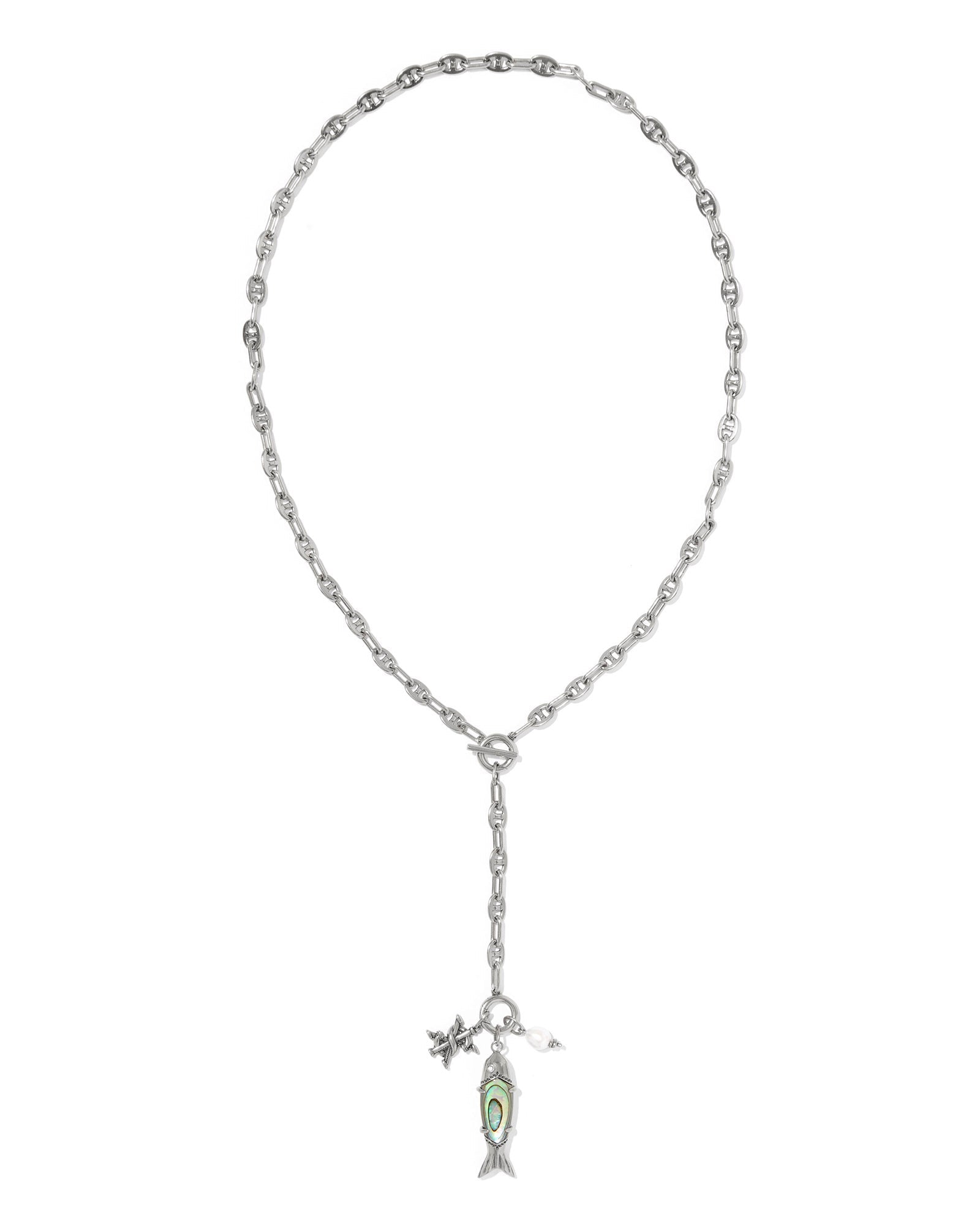 Kendra Scott Parker Fish Long Charm Necklace | Vintage Silver Abalone Shell - Juli's Wearable Art