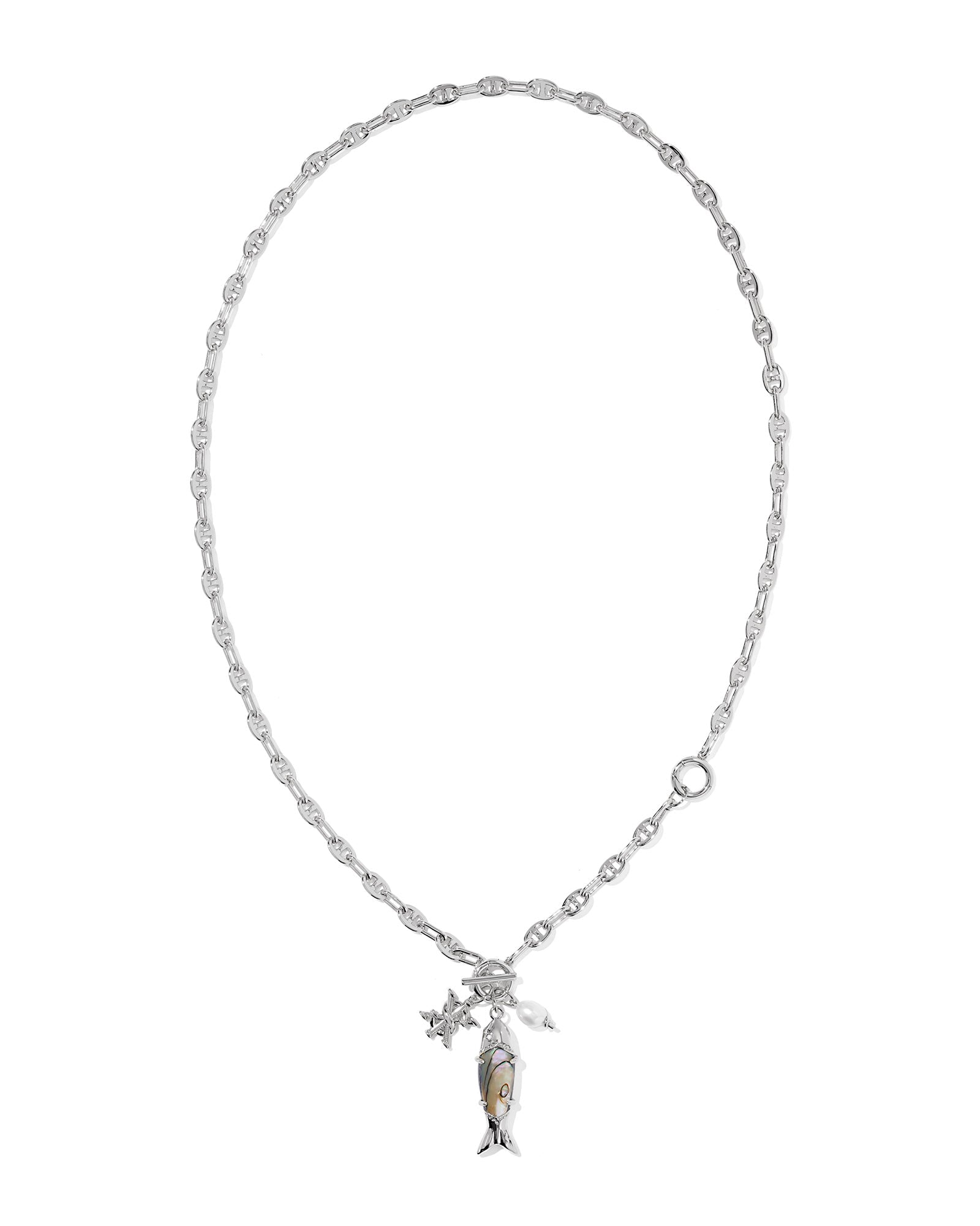 Kendra Scott Parker Fish Long Charm Necklace | Vintage Silver Abalone Shell