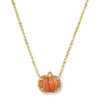 Kendra Scott Pumpkin Short Pendant Necklace | Gold Orange Banded Agate - Juli's Wearable Art