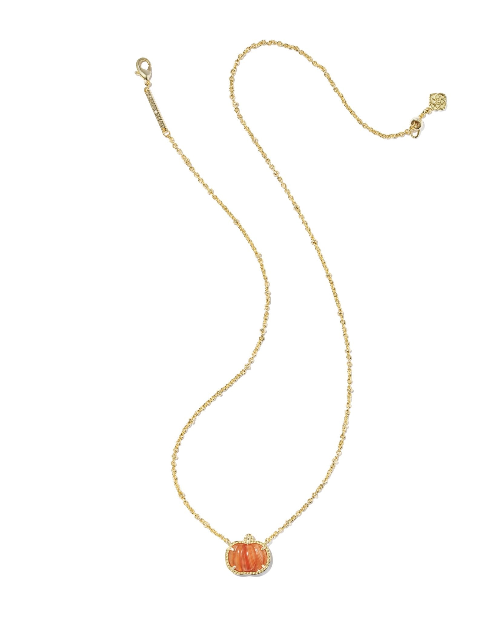 Kendra Scott Pumpkin Short Pendant Necklace | Gold Orange Banded Agate - Juli's Wearable Art