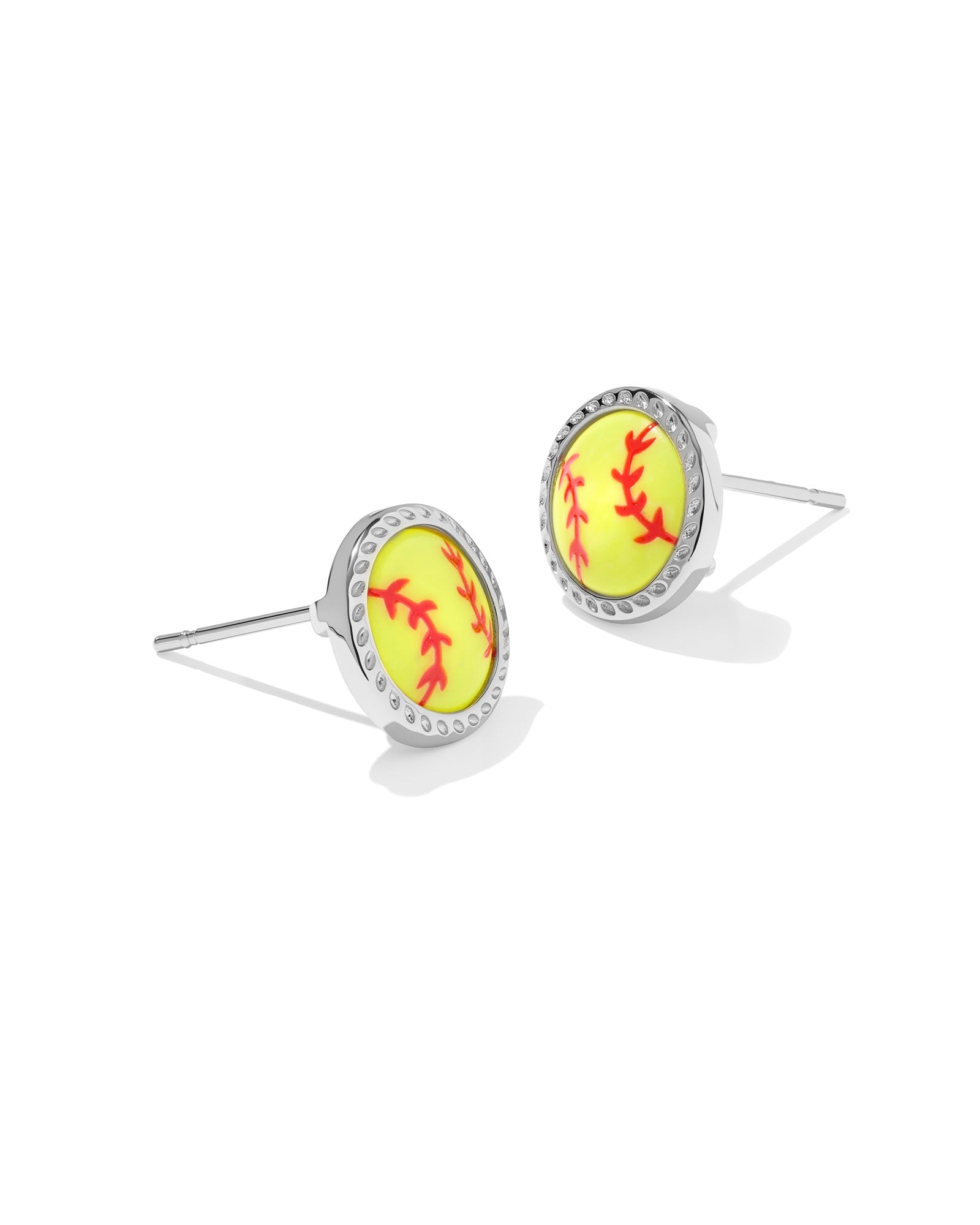 Kendra Scott Softball Stud Earrings | Silver | Chartreuse - Juli's Wearable Art