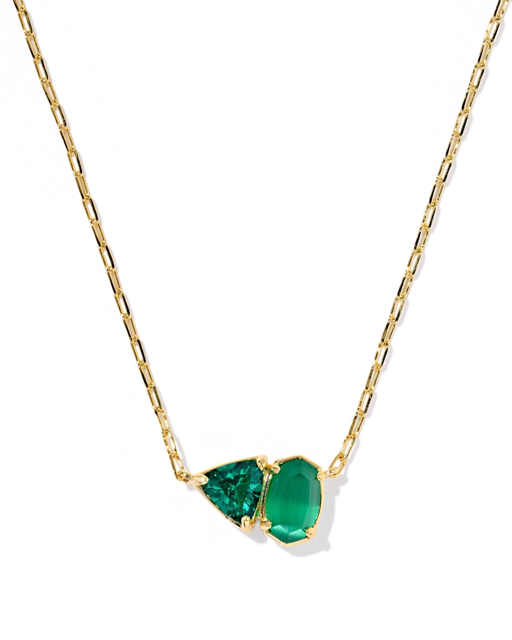 Kendra Scott Tatum Short Pendant Necklace | Gold | Dark Green Mix