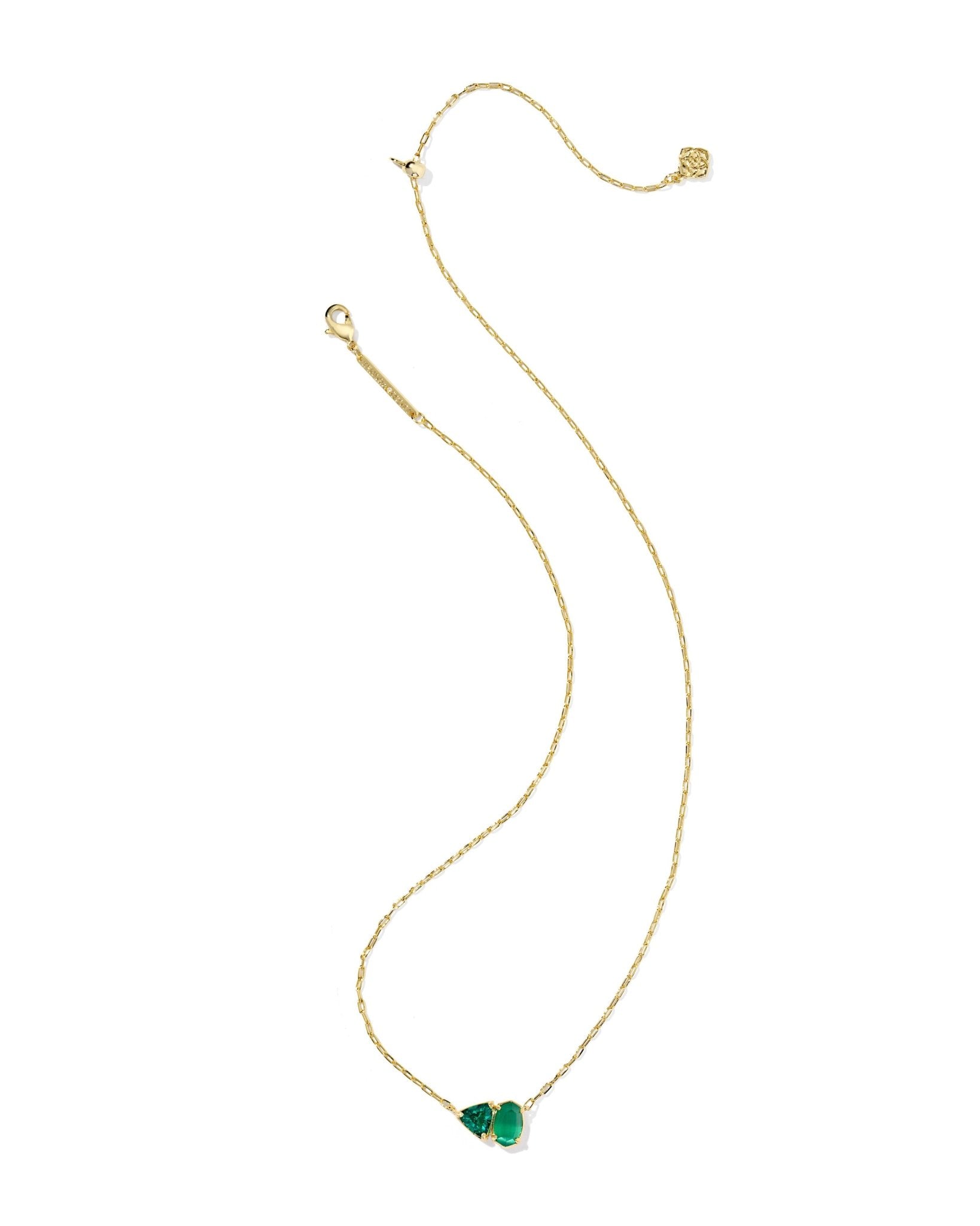 Kendra Scott Tatum Short Pendant Necklace | Gold | Dark Green Mix