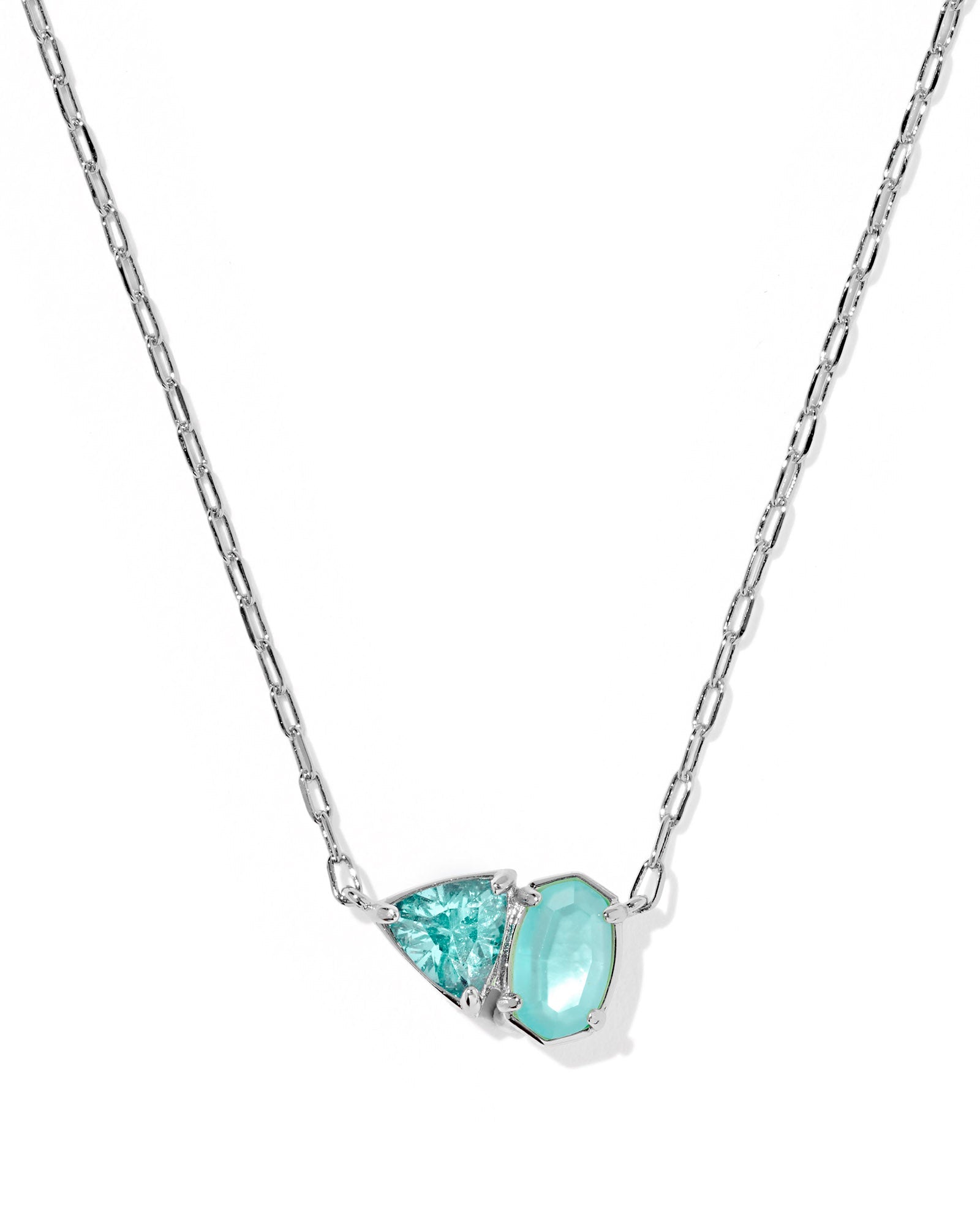 Kendra Scott Tatum Short Pendant Necklace | Silver| Blue Mix