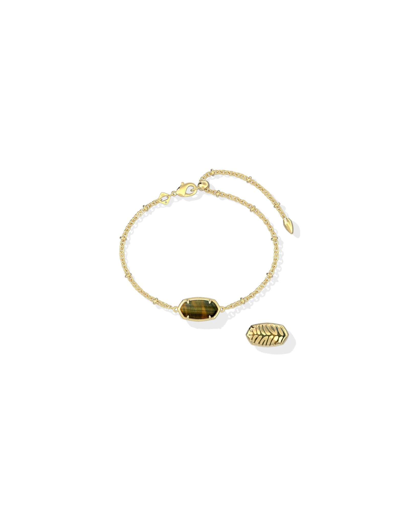 Kendra Scott Tiger Striped Elaina Delicate Chain Bracelet | Gold | Dark Brown Hawk's Eye