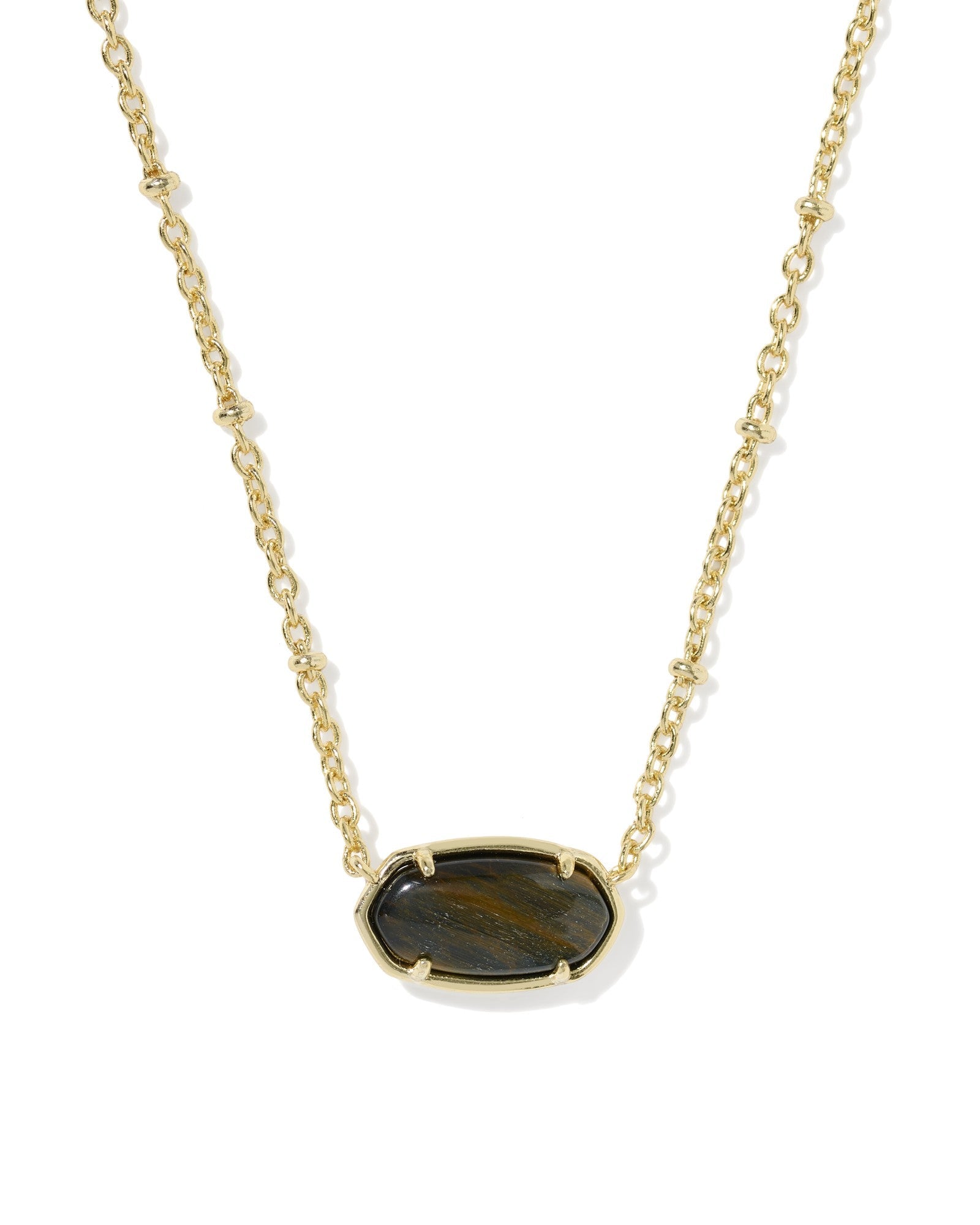 Kendra Scott Tiger Striped Elisa Short Pendant Necklace | Gold | Dark Brown Hawk's Eye