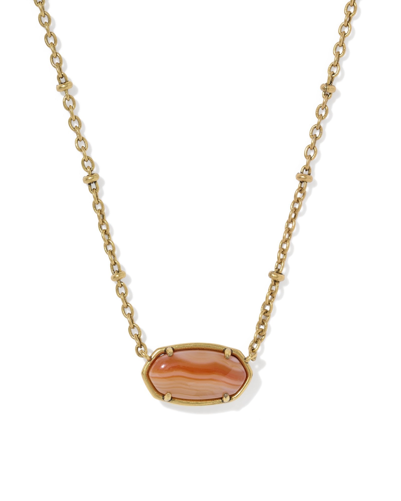 Kendra Scott Tiger Striped Elisa Short Pendant Necklace | Vintage Gold | Orange Banded Agate - Juli's Wearable Art