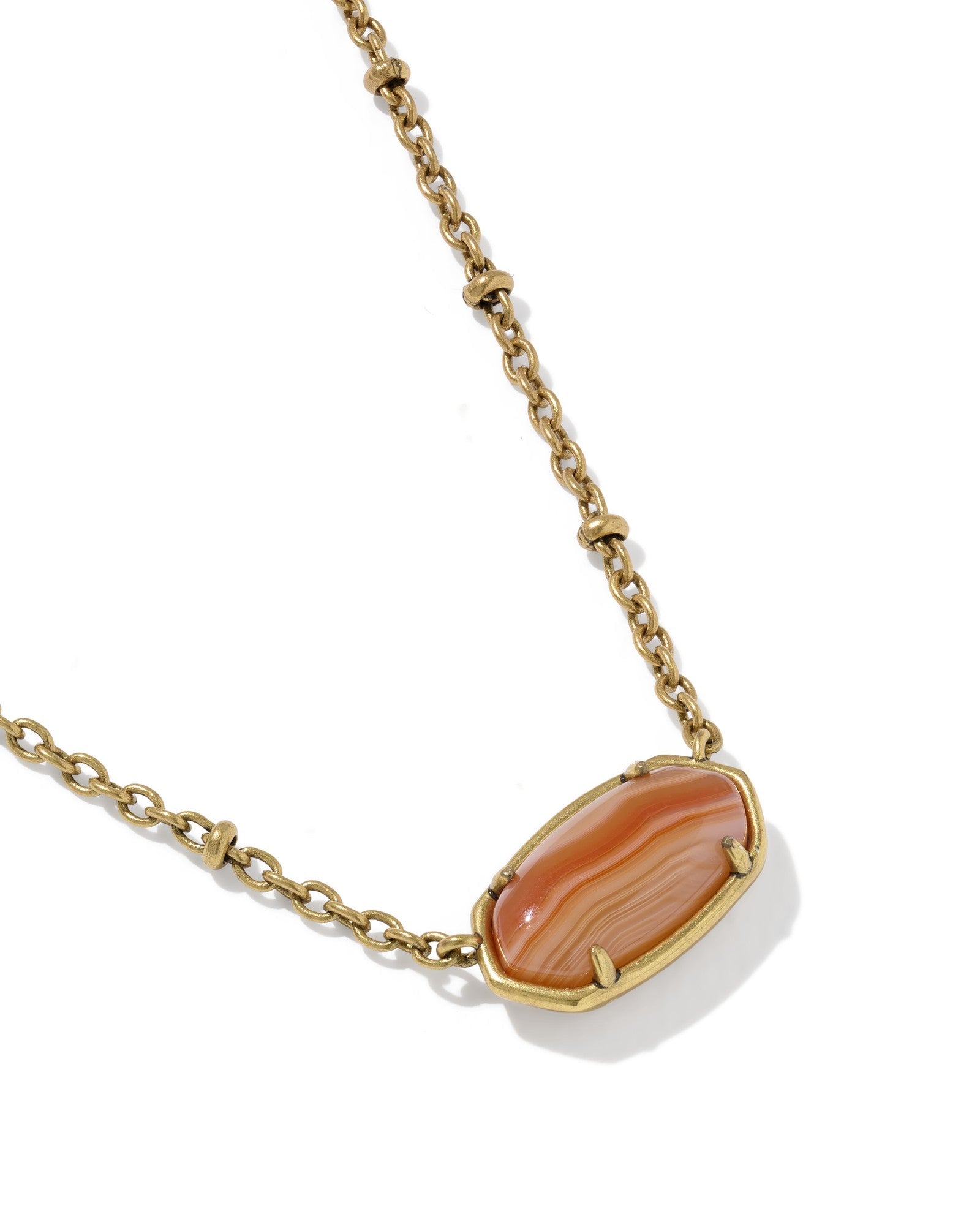 Kendra Scott Tiger Striped Elisa Short Pendant Necklace | Vintage Gold | Orange Banded Agate