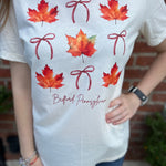 Ladies Crew Neck Tee – Fall Leaves & Bows (Bedford, PA) - Juli's Wearable Art