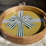 Large Round Wood Enamel Tray - Holiday Gift Green Bow - Juli's Wearable Art