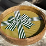 Large Round Wood Enamel Tray - Holiday Gift Green Bow - Juli's Wearable Art