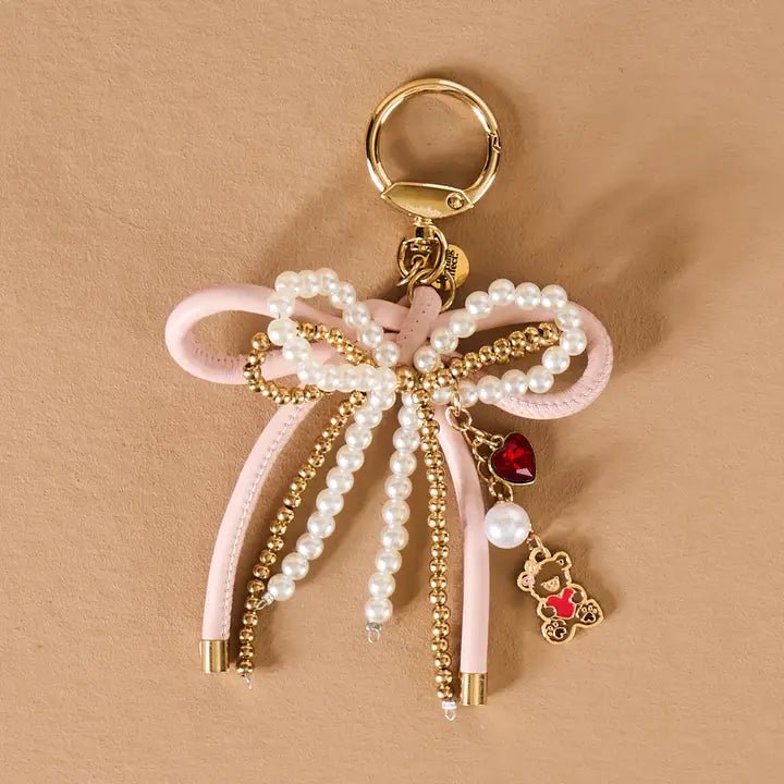 Layered Bow Bag Charm - Blushing Bear - Juli's Wearable Art