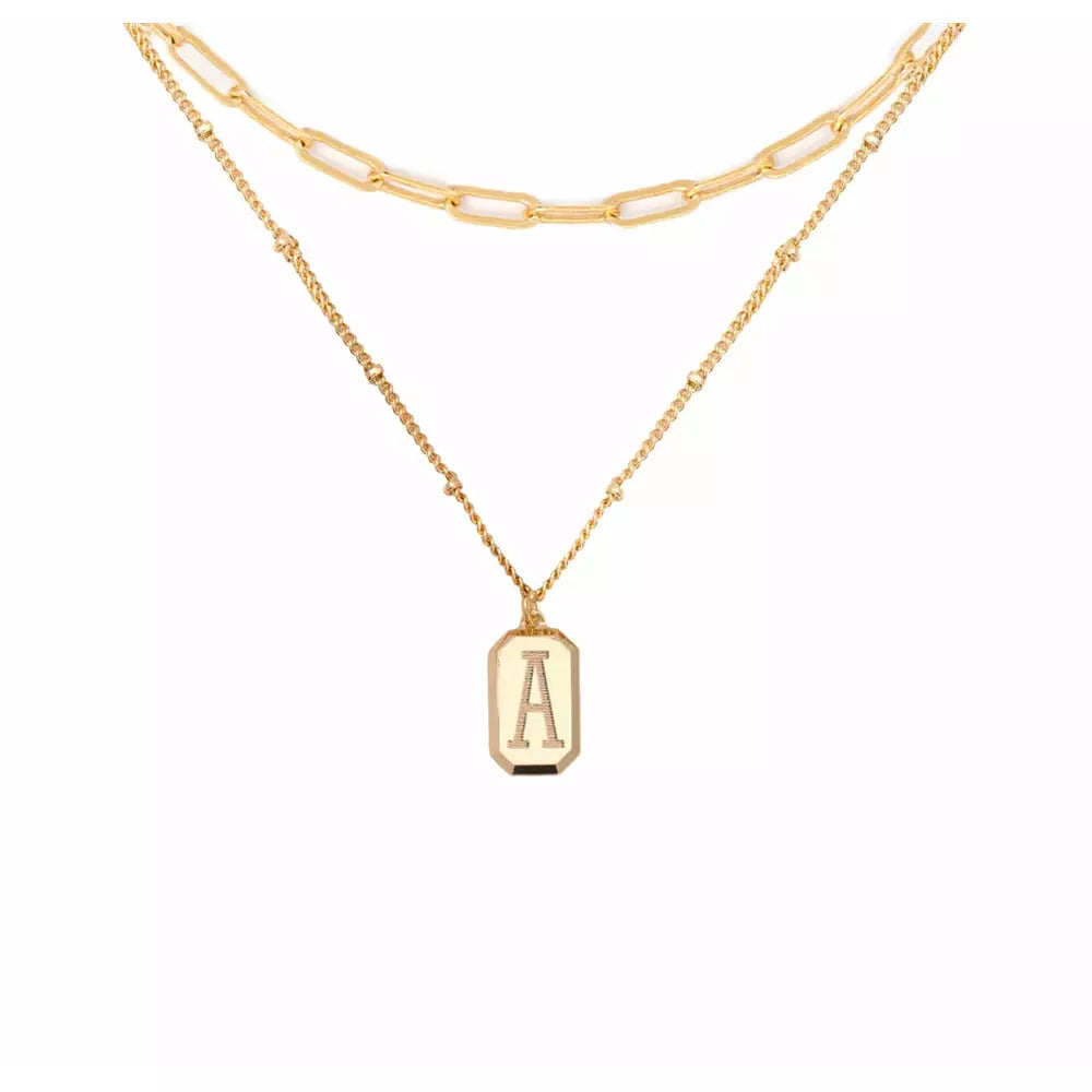 CAI Layering Tag Initial Necklaces - Gold
