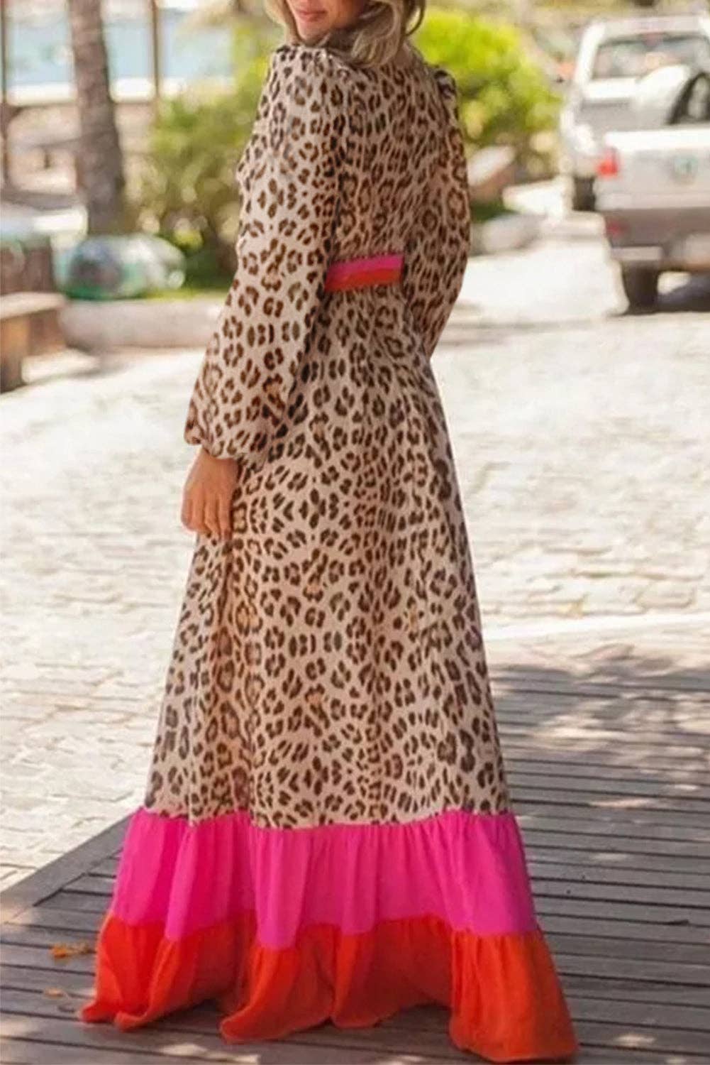 Leopard Colorblock Long Sleeve Maxi Dress - Juli's Wearable Art