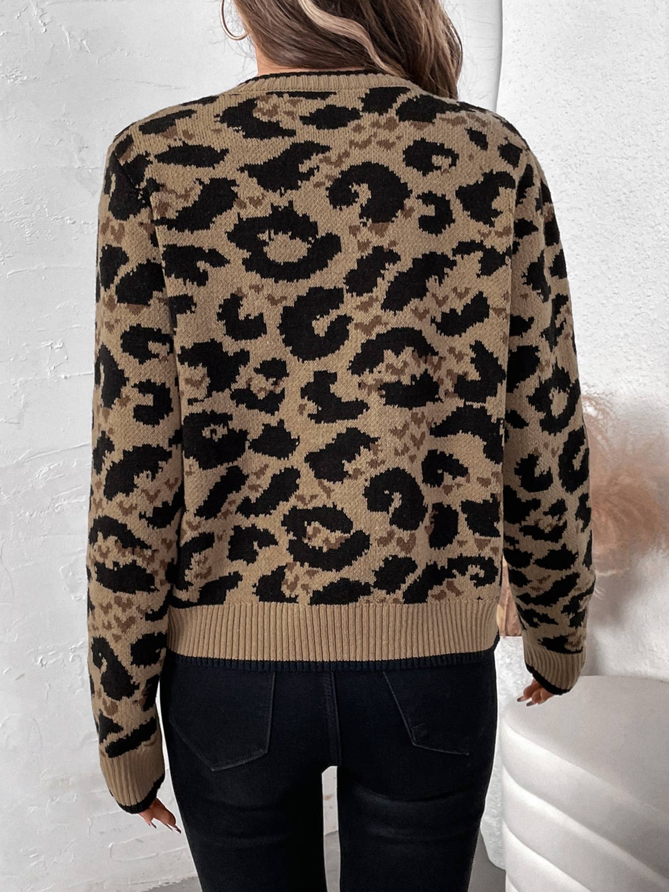 Leopard Print Bow Tie Knitted Cardigan - Juli's Wearable Art