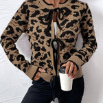 Leopard Print Bow Tie Knitted Cardigan - Juli's Wearable Art