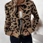 Leopard Print Bow Tie Knitted Cardigan - Juli's Wearable Art