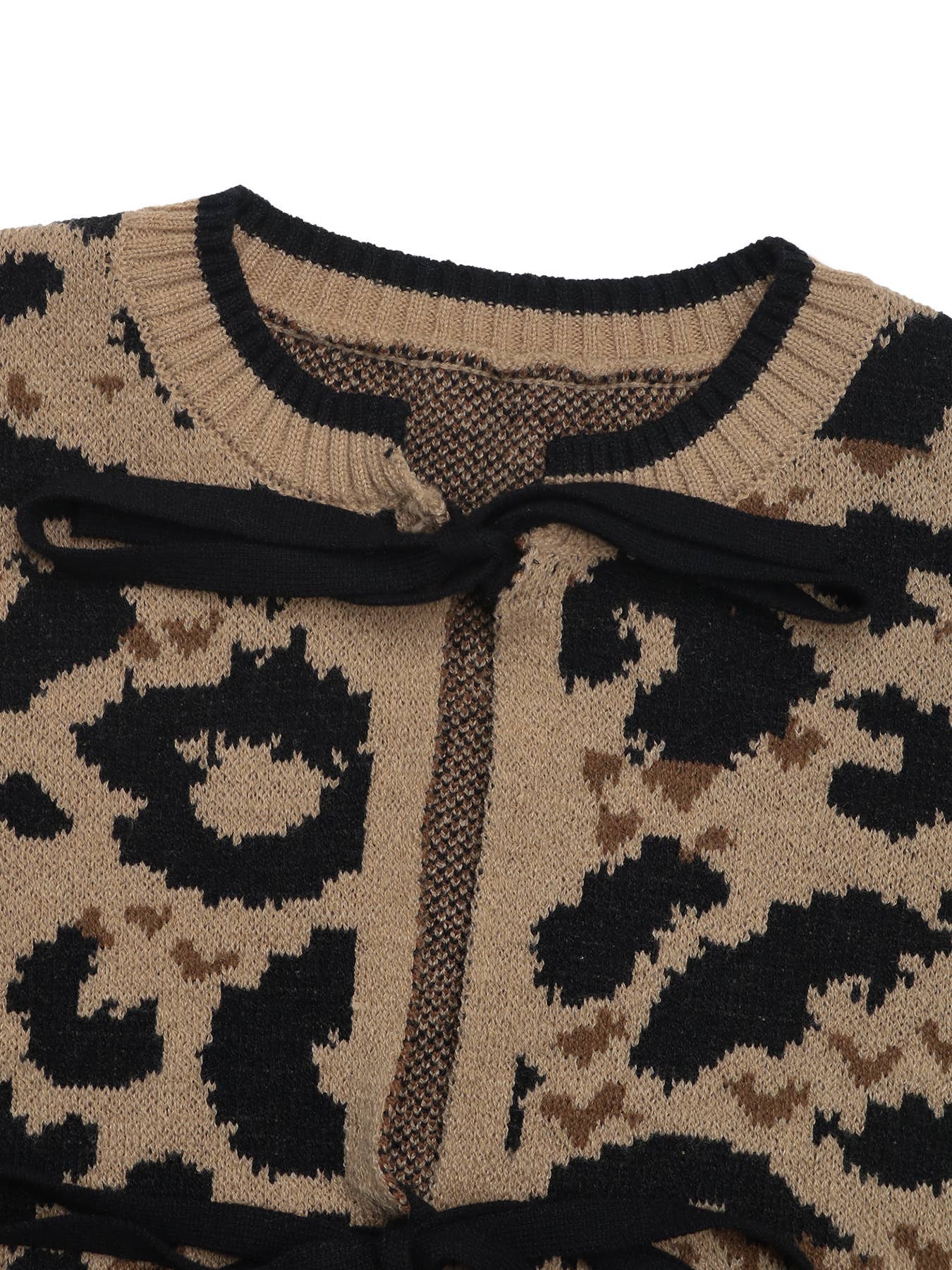 Leopard Print Bow Tie Knitted Cardigan - Juli's Wearable Art