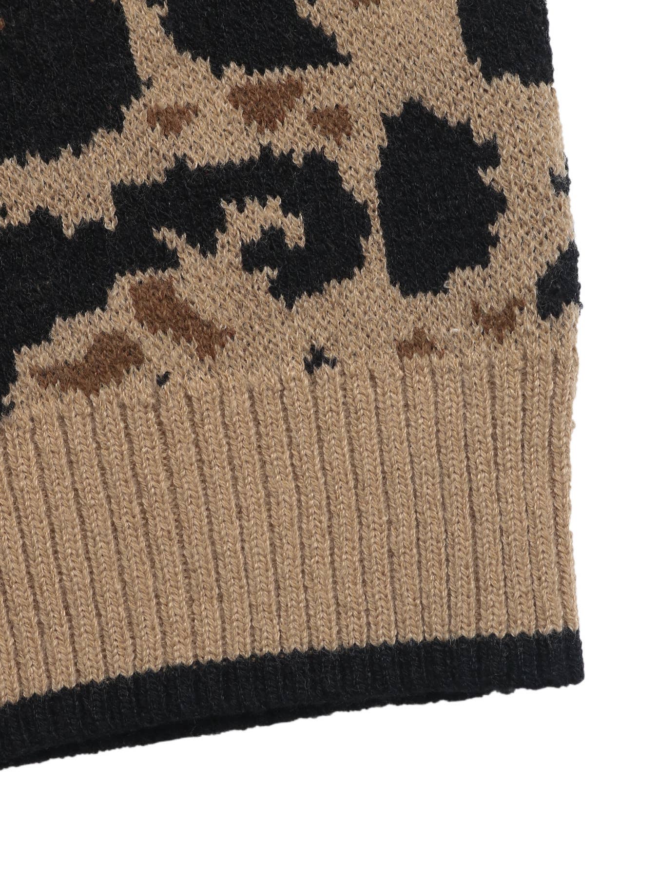 Leopard Print Bow Tie Knitted Cardigan - Juli's Wearable Art