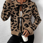 Leopard Print Bow Tie Knitted Cardigan - Juli's Wearable Art