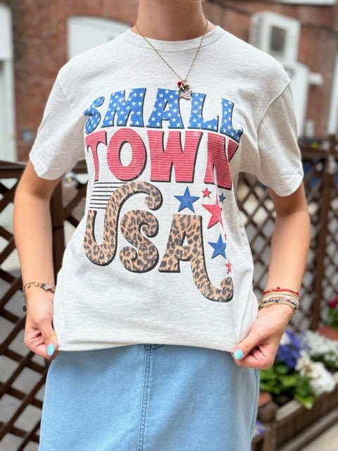 Leopard Print "Small Town USA" Tee