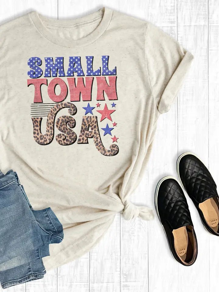 Leopard Print "Small Town USA" Tee