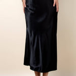 Lidia Solid Satin A - Line Midi Skirt – Black - Juli's Wearable Art