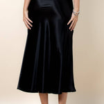 Lidia Solid Satin A - Line Midi Skirt – Black - Juli's Wearable Art