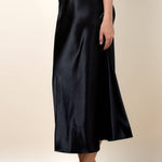 Lidia Solid Satin A - Line Midi Skirt – Black - Juli's Wearable Art
