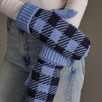 Light Blue & Navy Plaid Knit Mittens - Juli's Wearable Art