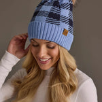 Light Blue & Navy Plaid Knit Pom Hat - Juli's Wearable Art